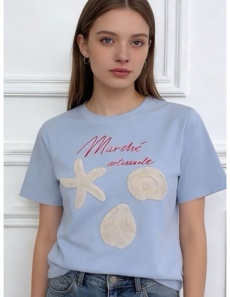 Camiseta crochet marinas con perlas