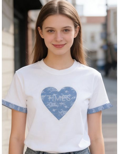 Übergroßes T-Shirt mit Herzprint und kontrastierenden Bündchen