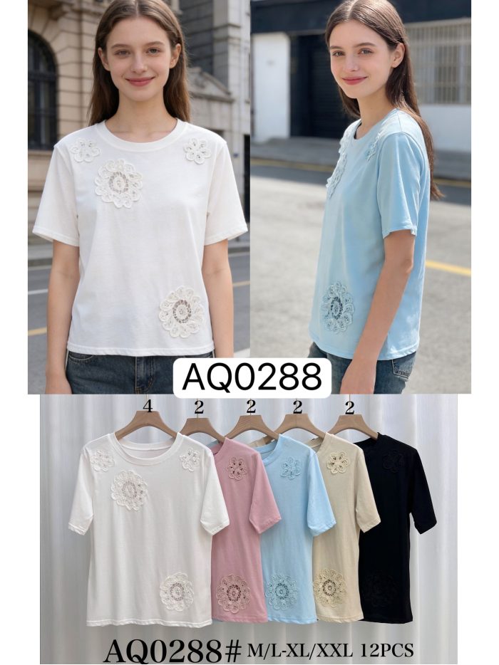 T-Shirt mit floralen Spitzenapplikationen