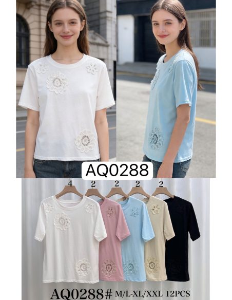 T-Shirt mit floralen Spitzenapplikationen