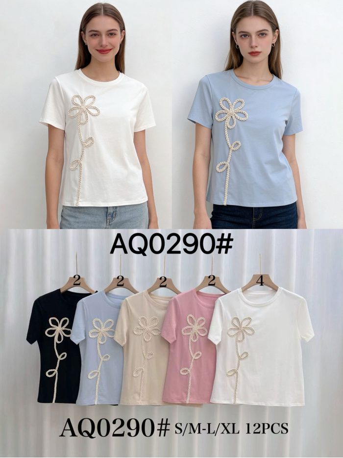 Camiseta flor cuerda en relieve