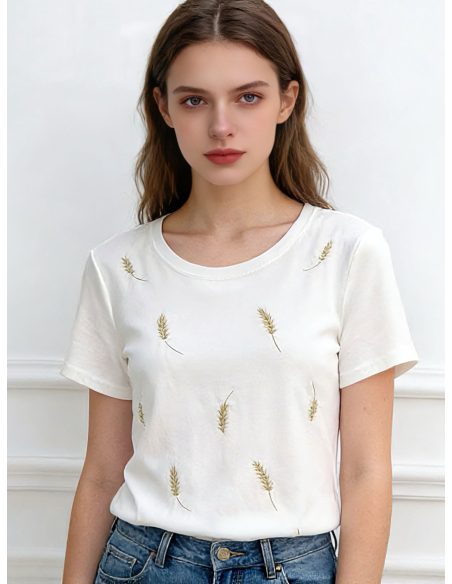 Camiseta bordada plumas