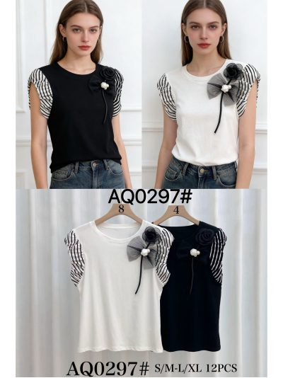 Camiseta flor y manga rayas 2