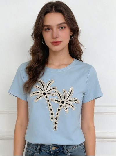 Camiseta aplique palmeras crochet