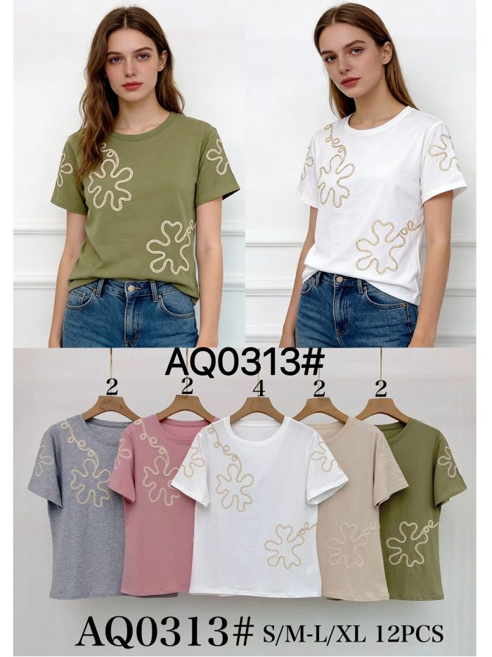 T-Shirt mit floralem Prägemuster und Stickerei