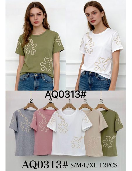 T-Shirt mit floralem Prägemuster und Stickerei