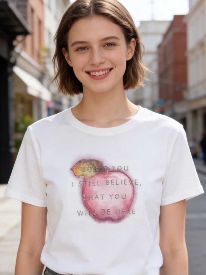 Camiseta estampado manzana acuarela