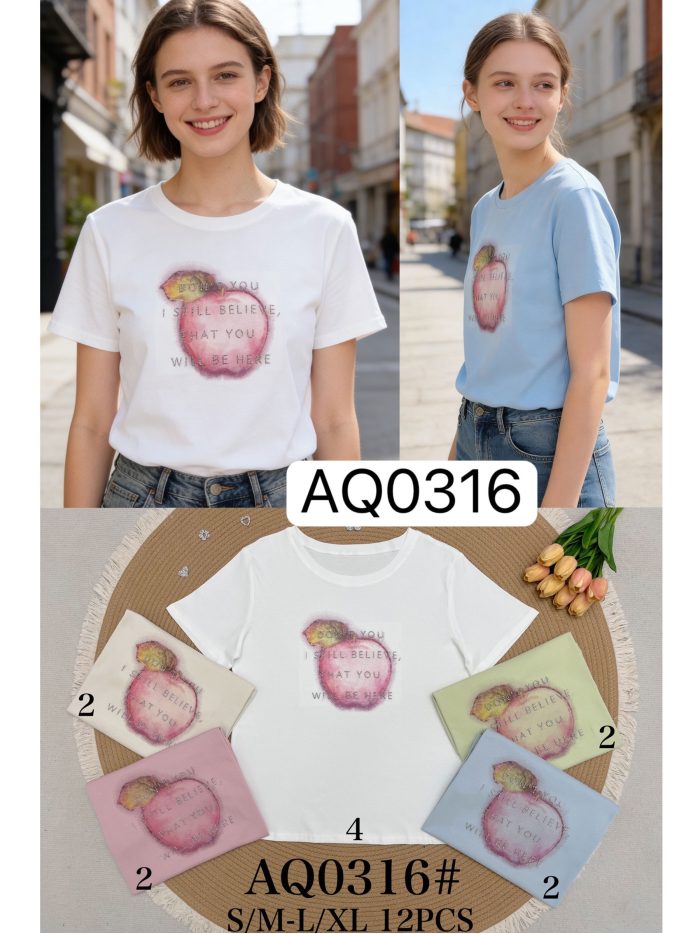 Camiseta estampado manzana acuarela