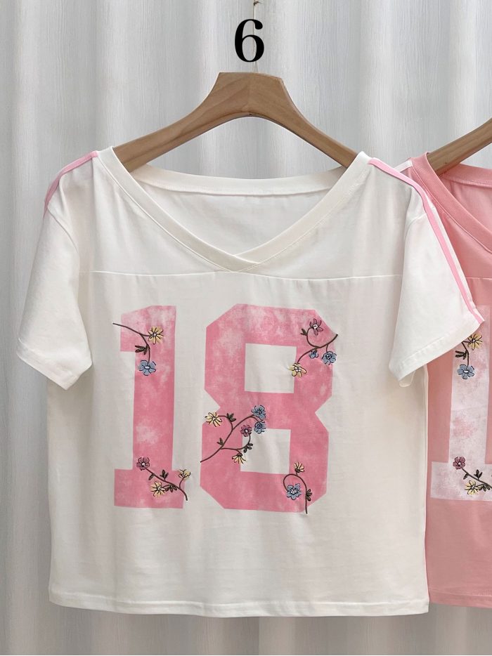 Maglietta corta floreale "18"