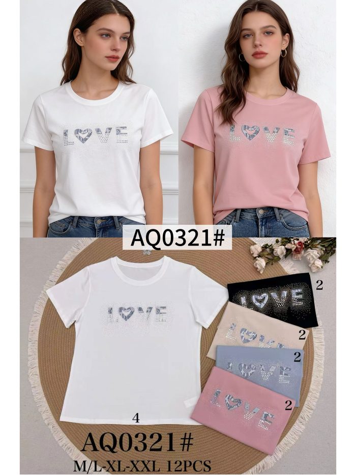 maglietta con strass "love"