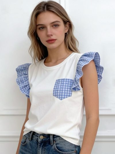 Camiseta volantes vichy y bolsillo