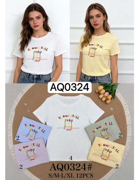 T-shirt à texte brodé multicolore