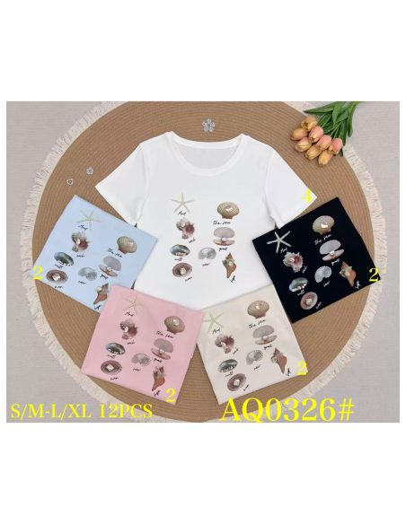 Camiseta print conchas marinas perlas