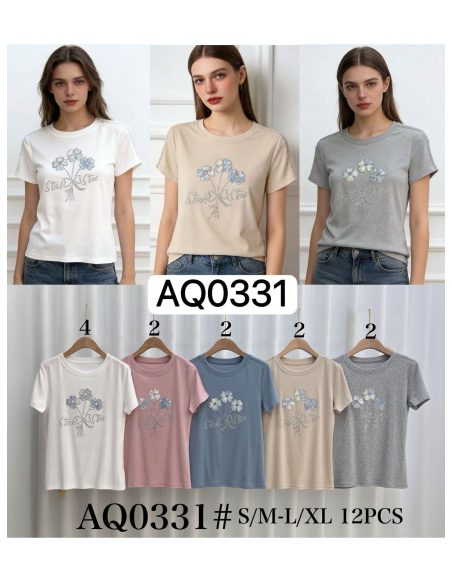 T-shirt floreale con strass