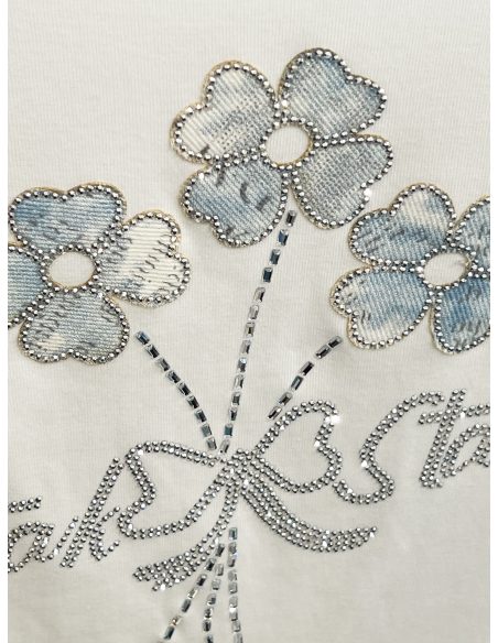 T-shirt floreale con strass