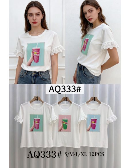 Camiseta print foto y manga encaje