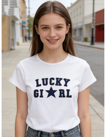 Camiseta bordada lucky girl estrella