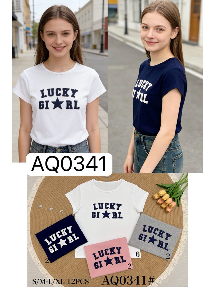 Camiseta bordada lucky girl estrella