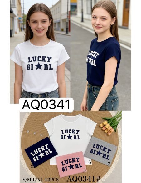 Camiseta bordada lucky girl estrella