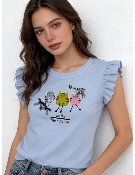 Camiseta print gatos volantes