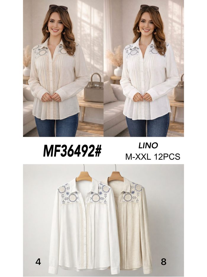 Camisa lino bordado y encaje