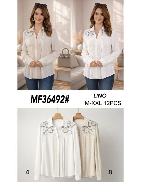 Camisa lino bordado y encaje