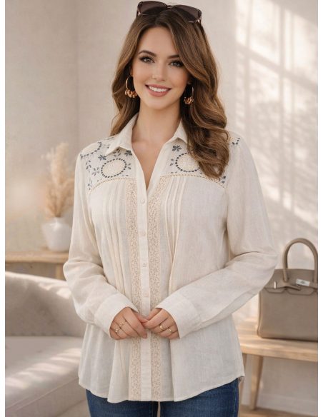 Camisa lino bordado y encaje