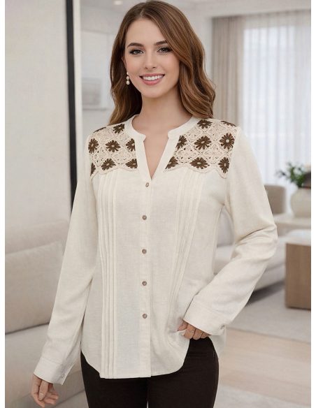 Camisa lino cuello crochet