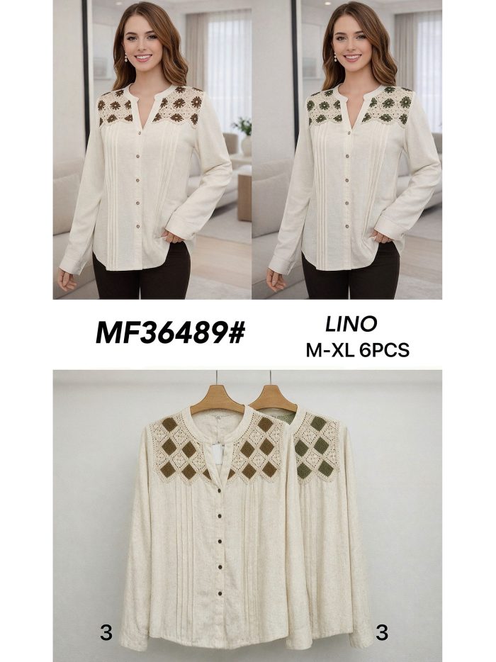 Camisa lino cuello crochet