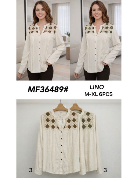 Camisa lino cuello crochet