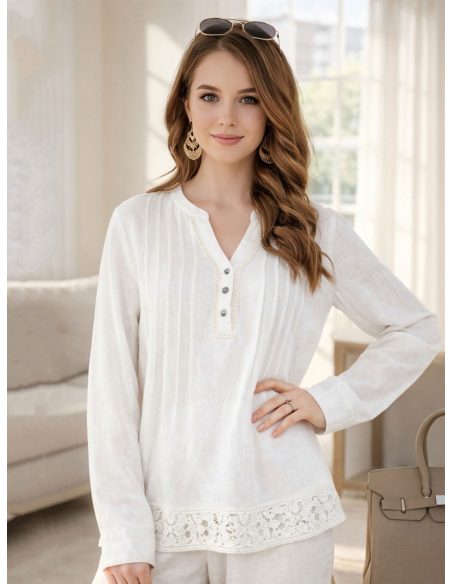 Linen Blouse With Lace Hem - Wholesale For Shops