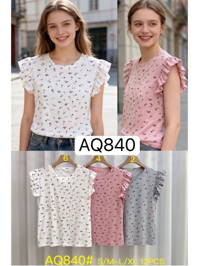 Kirschfarbenes T-Shirt mit Rüschenärmeln MF-AQ840 Verkauf an Selbstständige und Unternehmen 2