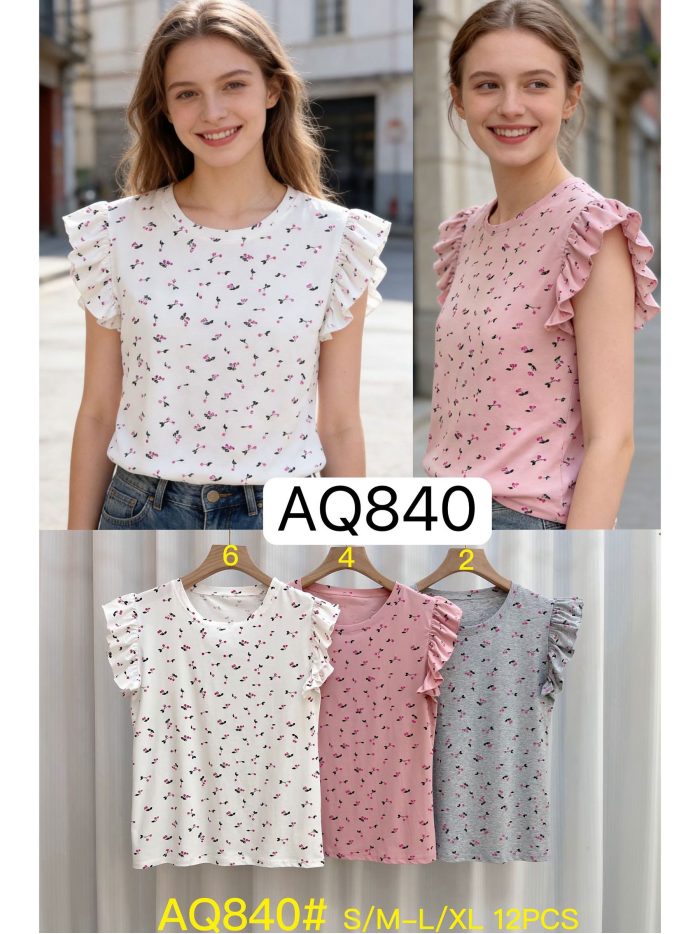 T-shirt cerise à manches volantées MF-AQ840. Vente aux travailleurs indépendants et aux entreprises.