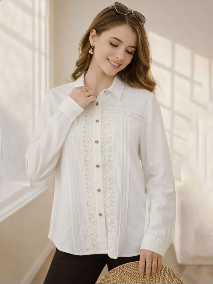 Camisa lino puntilla geométrica