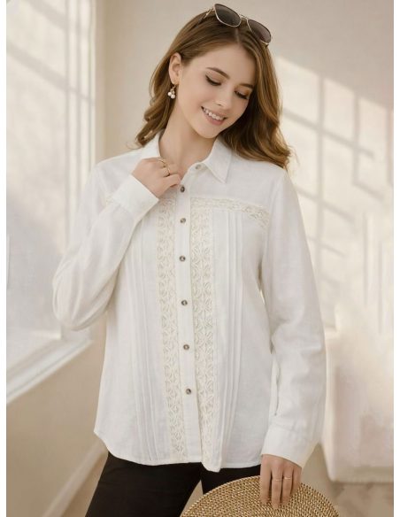 Camisa lino puntilla geométrica