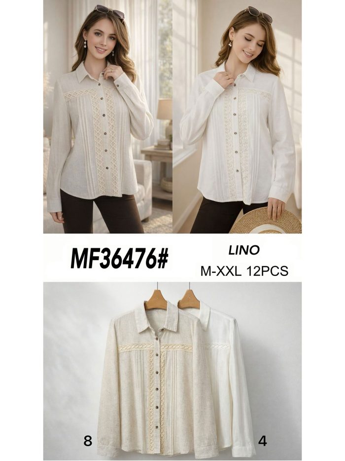 Camisa lino puntilla geométrica