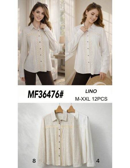 Camisa lino puntilla geométrica