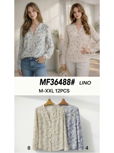 Camisa lino estampada encaje 2