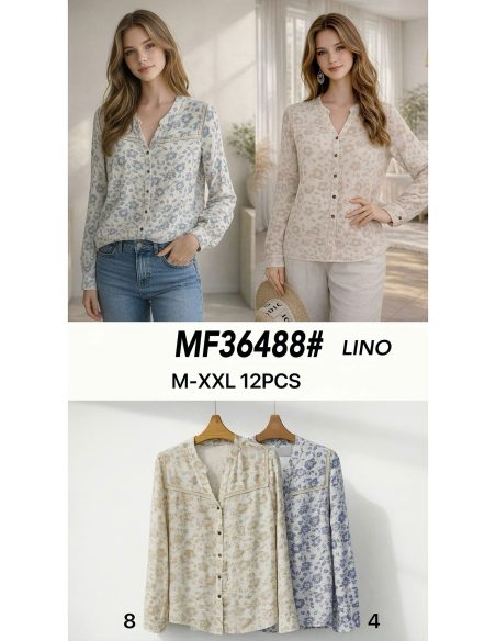 Camisa lino estampada encaje