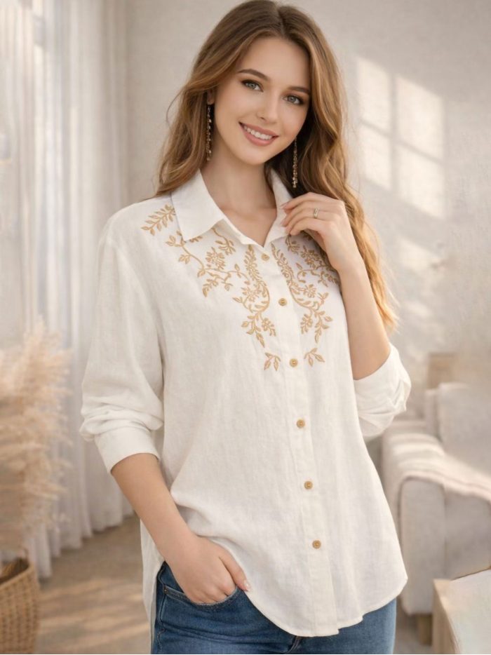 Camisa lino bordado lentejuelas