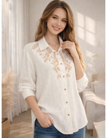 Camisa lino bordado lentejuelas