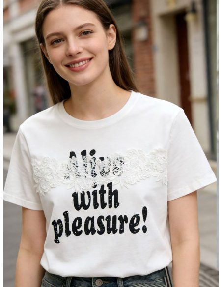 Fornitore di magliette in pizzo e testo MF-AQ0227 per negozio online