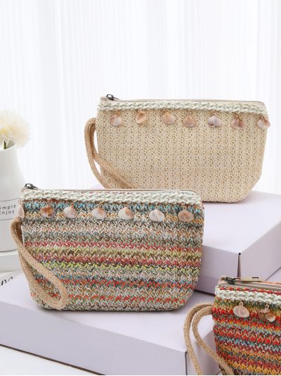 Neceser efecto rafia multicolor conchas