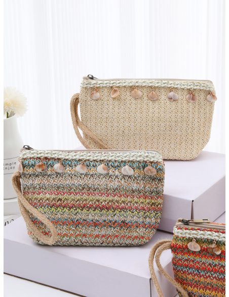 Neceser efecto rafia multicolor conchas