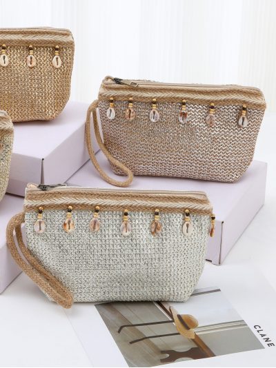 Neceser efecto rafia conchas y cuentas