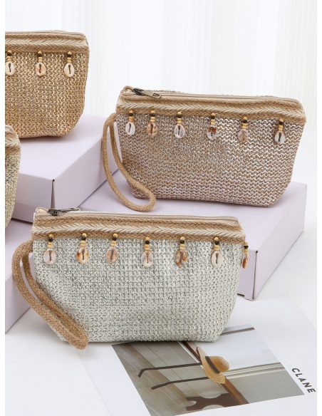 Neceser efecto rafia conchas y cuentas