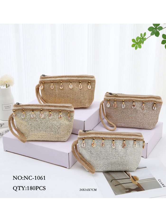 Neceser efecto rafia conchas y cuentas