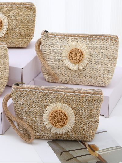 Neceser efecto rafia flor margarita