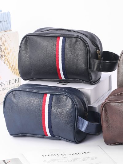 Neceser de piel sintética franja deportiva y lateral