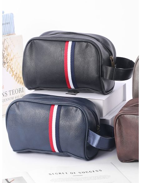 Neceser de piel sintética franja deportiva y lateral